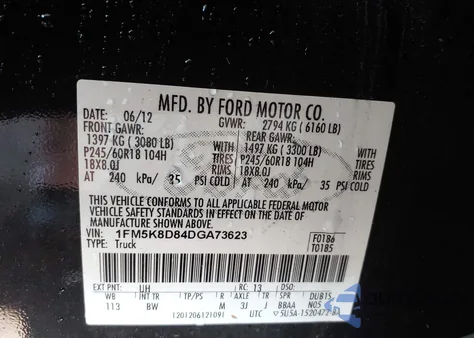 2013 Ford Explorer Xlt from USA, damaged, VIN 1FM5K8D84DGA73623